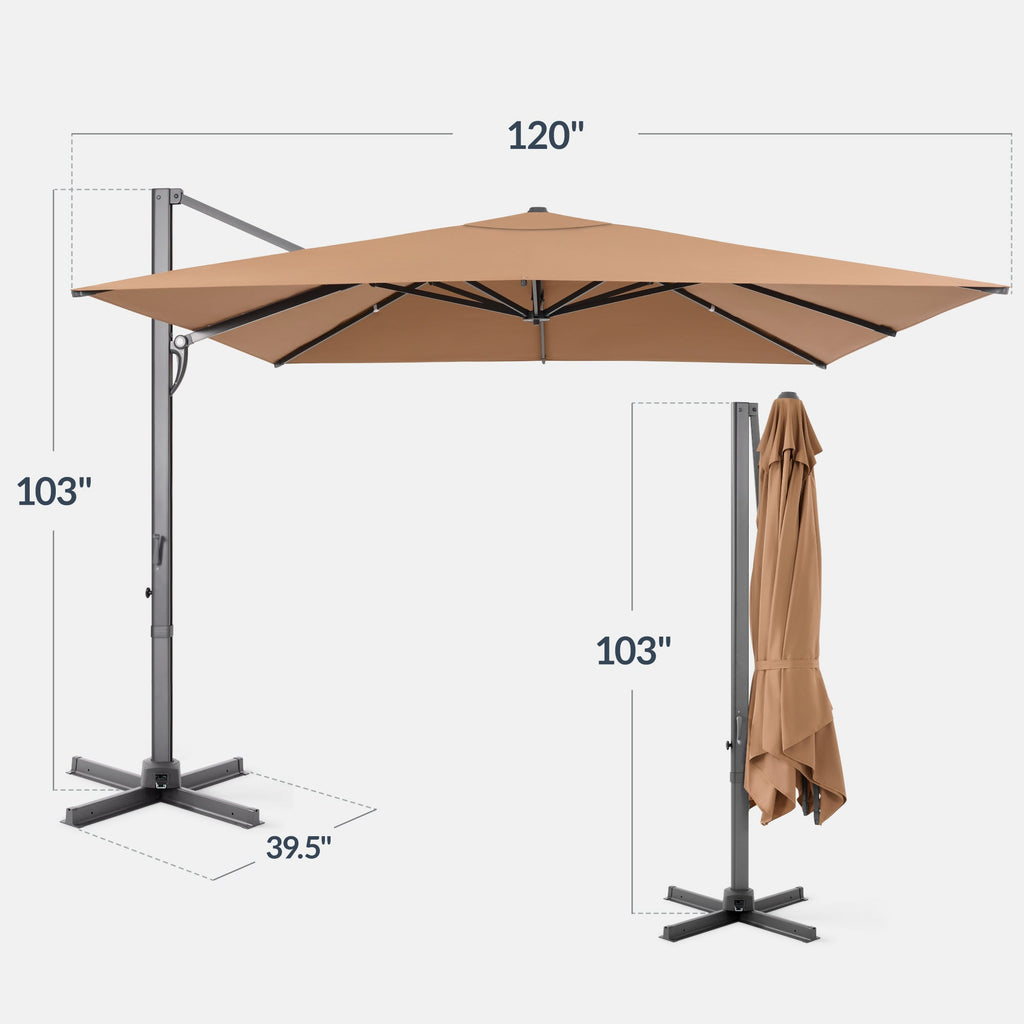 10x10 Cantilever Patio Umbrella, 5 Year No Fade Canopy
