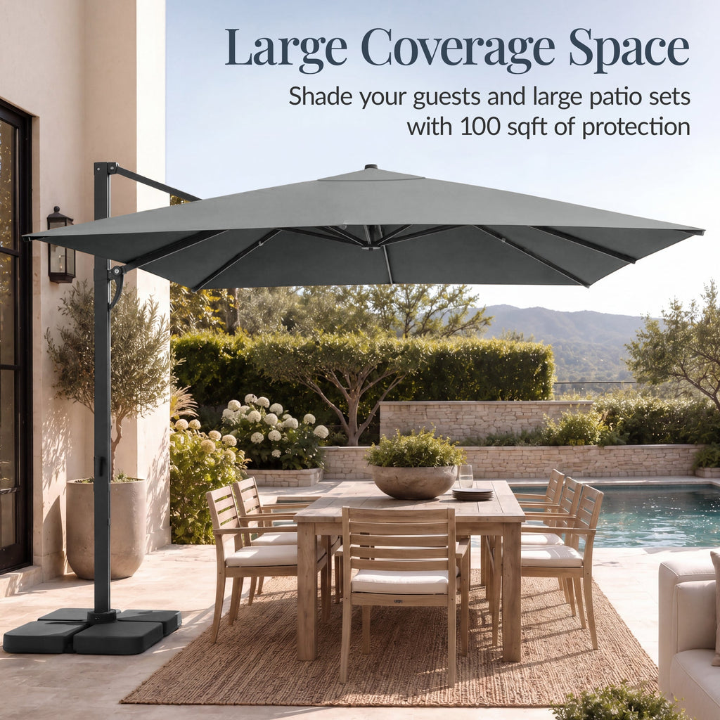 10x10 Cantilever Patio Umbrella, 5 Year No Fade Canopy