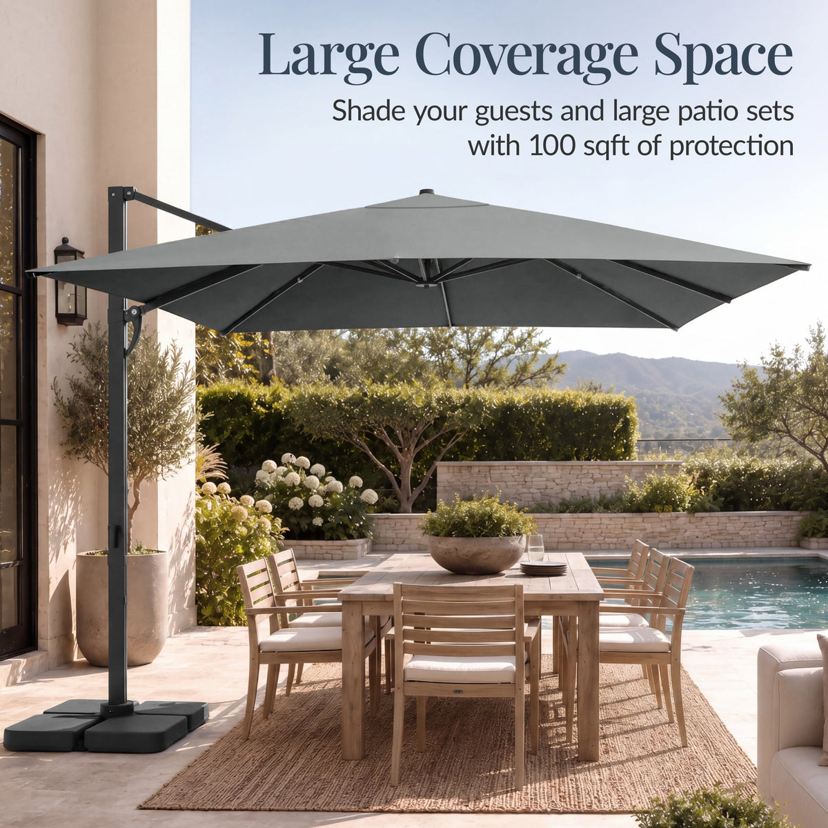 10x10 Cantilever Patio Umbrella, 5 Year No Fade Canopy