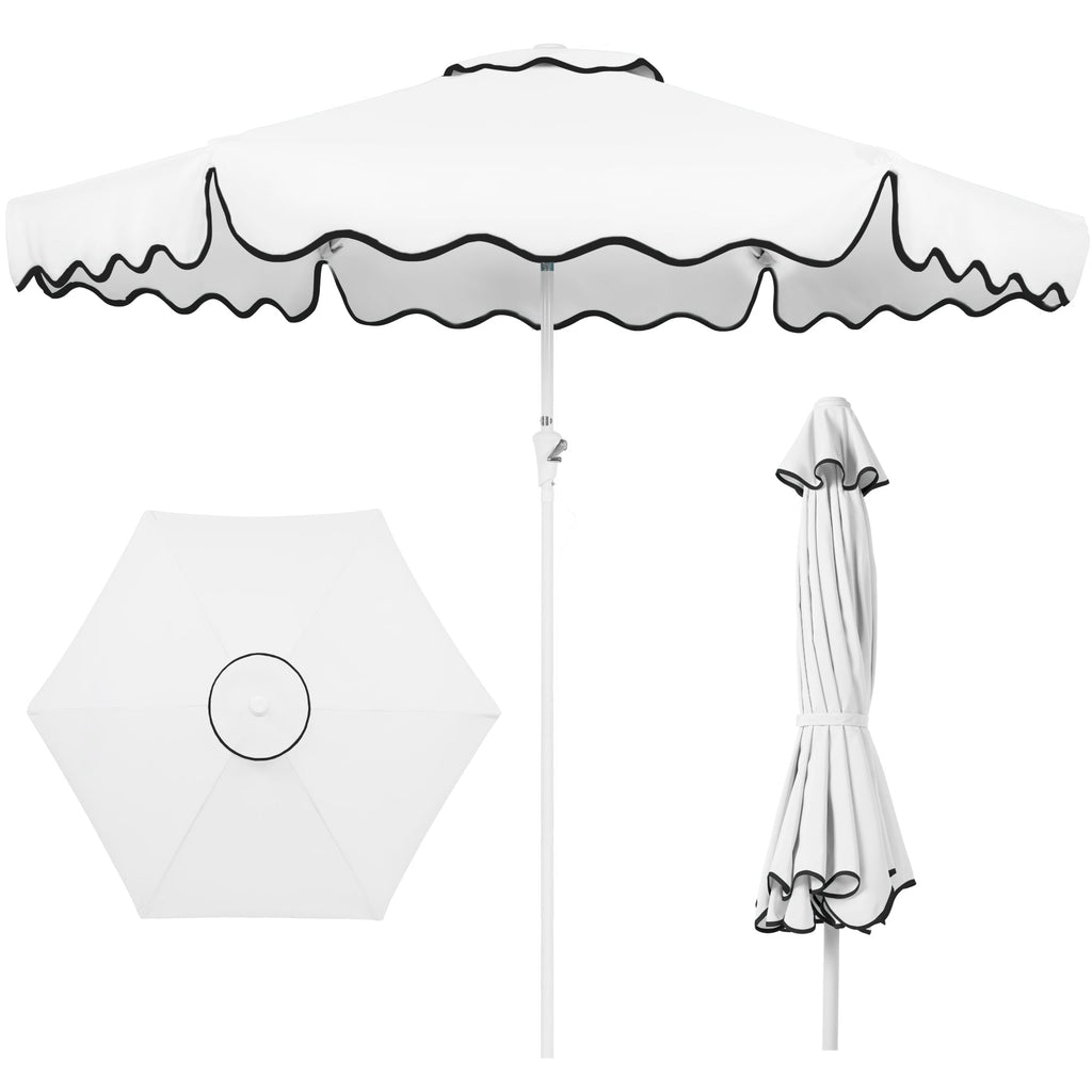 9ft Patio Market Umbrella, Wavy Trim, UV Fade Resistant, Crank & Tilt