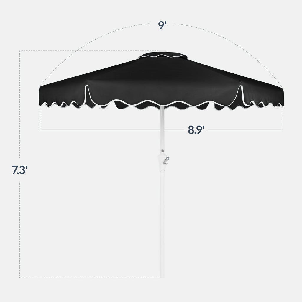 9ft Patio Market Umbrella, Wavy Trim, UV Fade Resistant, Crank & Tilt