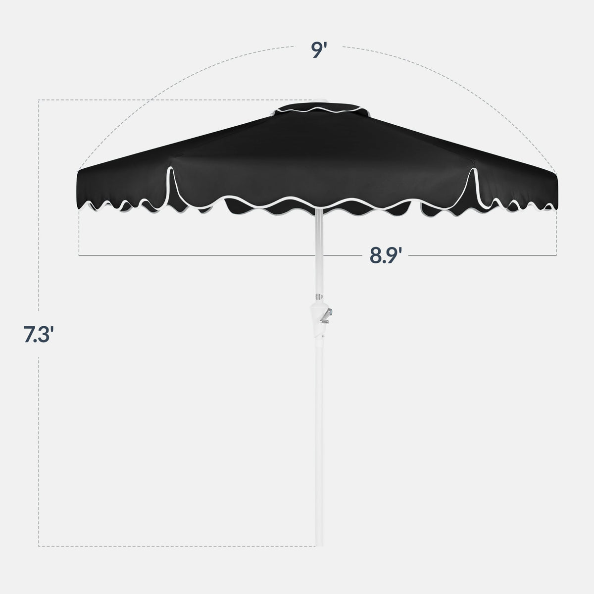 9ft Patio Market Umbrella, Wavy Trim, UV Fade Resistant, Crank & Tilt