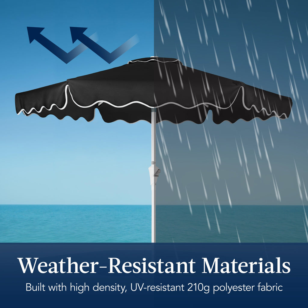 9ft Patio Market Umbrella, Wavy Trim, UV Fade Resistant, Crank & Tilt