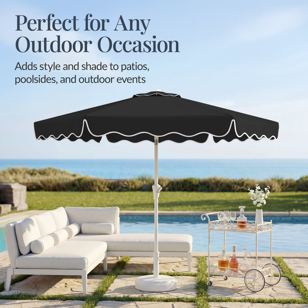 9ft Patio Market Umbrella, Wavy Trim, UV Fade Resistant, Crank & Tilt