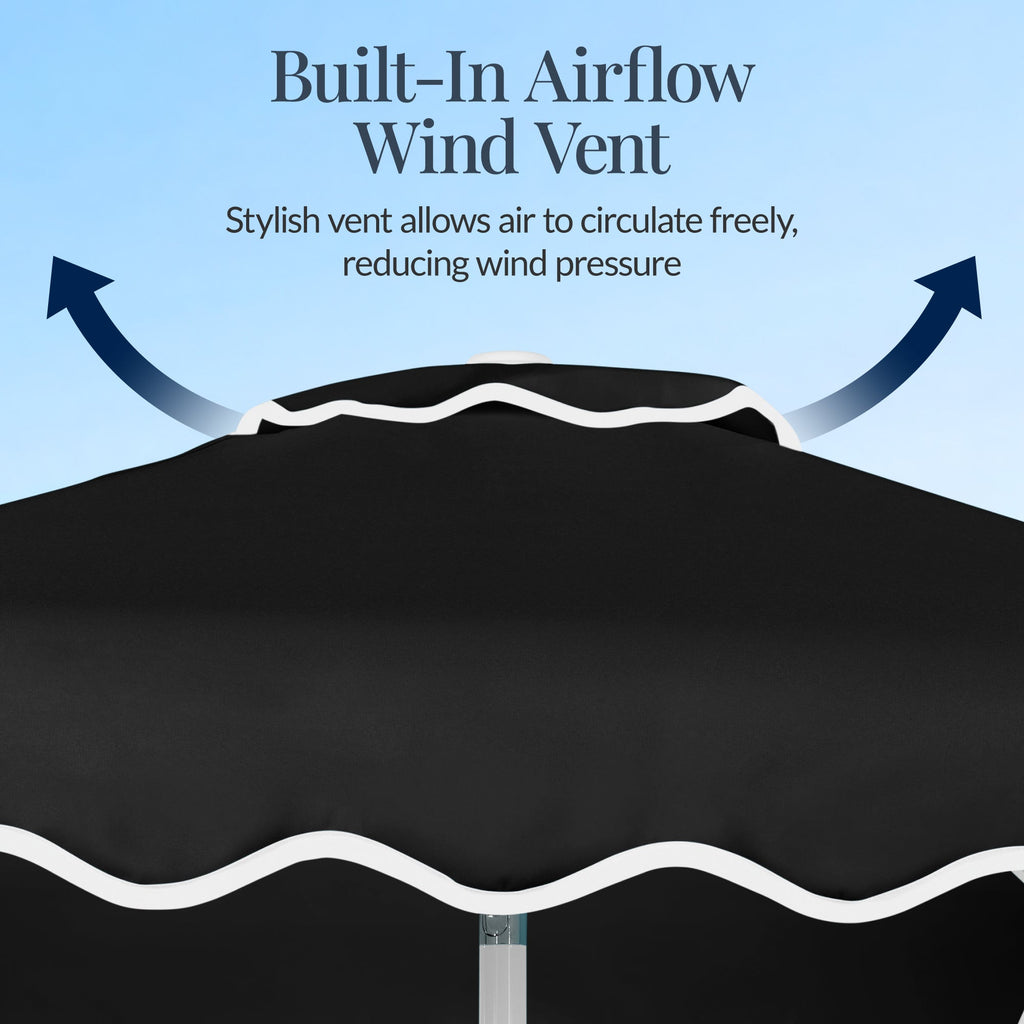 9ft Patio Market Umbrella, Wavy Trim, UV Fade Resistant, Crank & Tilt
