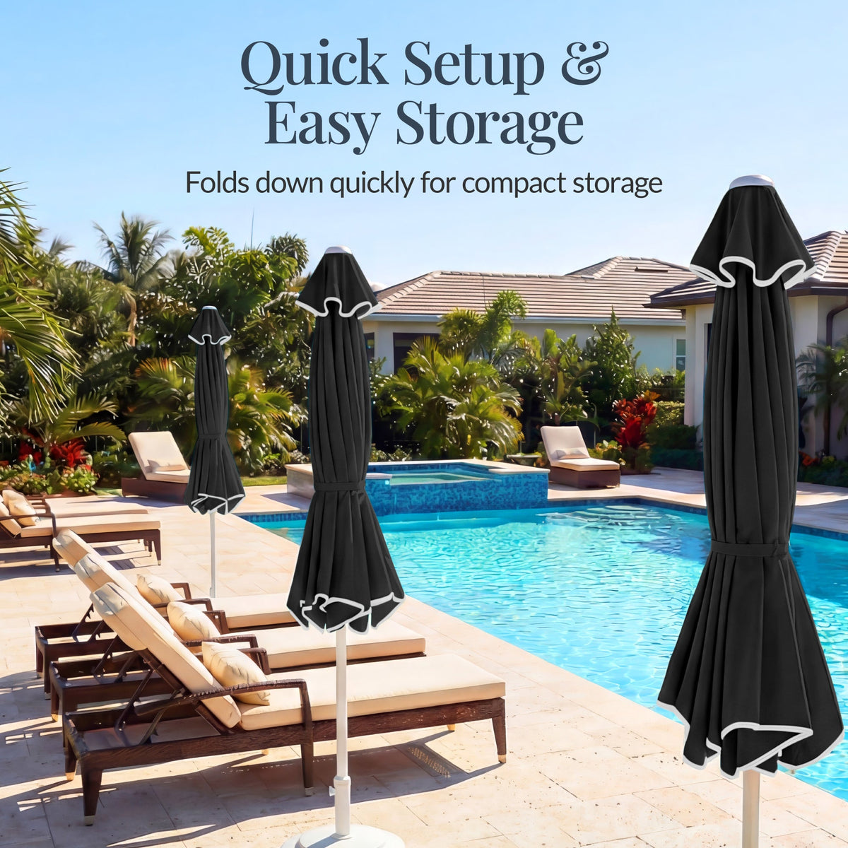 9ft Patio Market Umbrella, Wavy Trim, UV Fade Resistant, Crank & Tilt