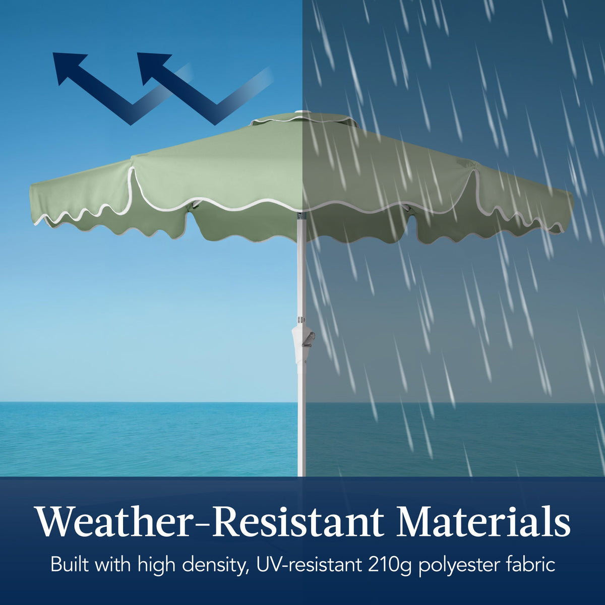 9ft Patio Market Umbrella, Wavy Trim, UV Fade Resistant, Crank & Tilt