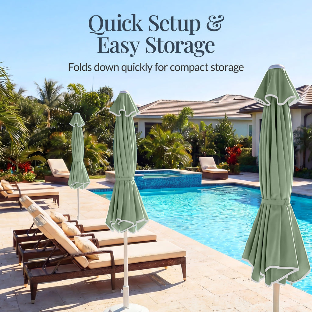 9ft Patio Market Umbrella, Wavy Trim, UV Fade Resistant, Crank & Tilt