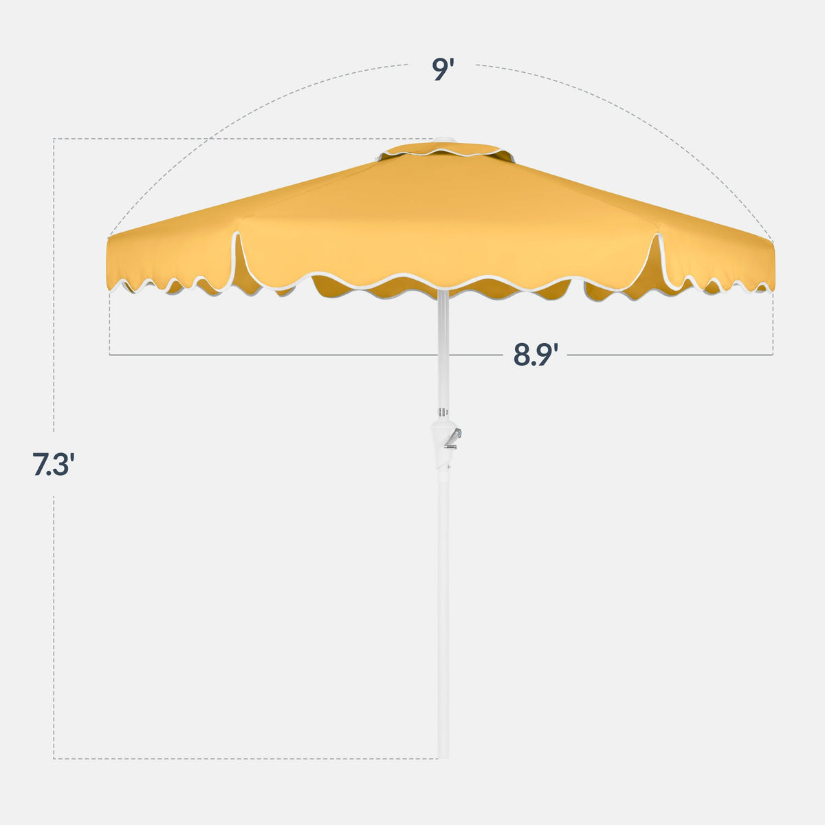 9ft Patio Market Umbrella, Wavy Trim, UV Fade Resistant, Crank & Tilt