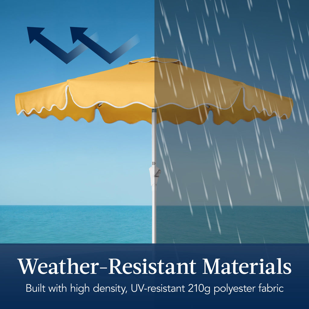 9ft Patio Market Umbrella, Wavy Trim, UV Fade Resistant, Crank & Tilt