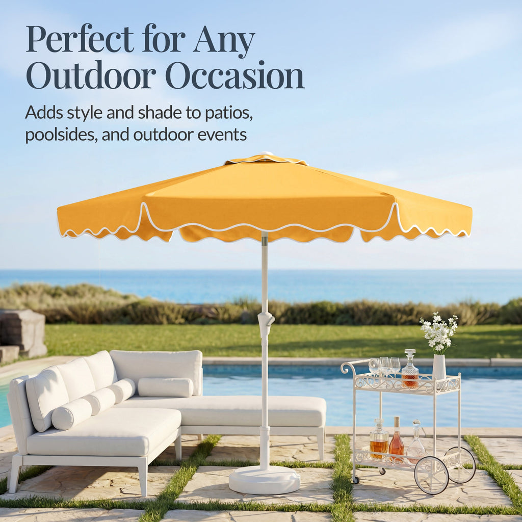 9ft Patio Market Umbrella, Wavy Trim, UV Fade Resistant, Crank & Tilt