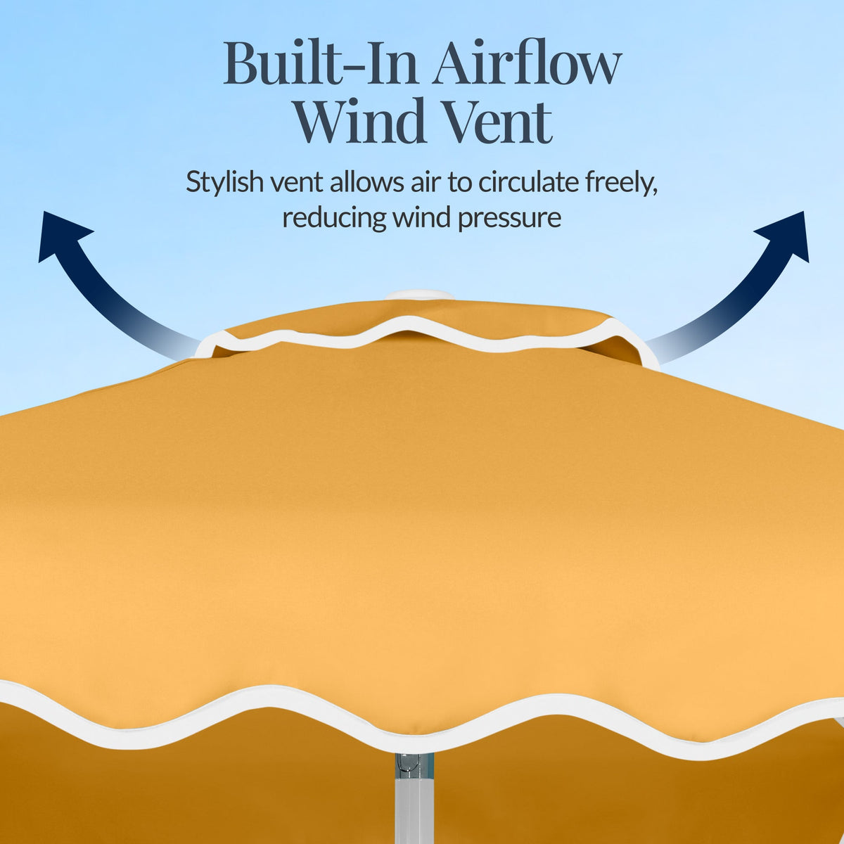 9ft Patio Market Umbrella, Wavy Trim, UV Fade Resistant, Crank & Tilt