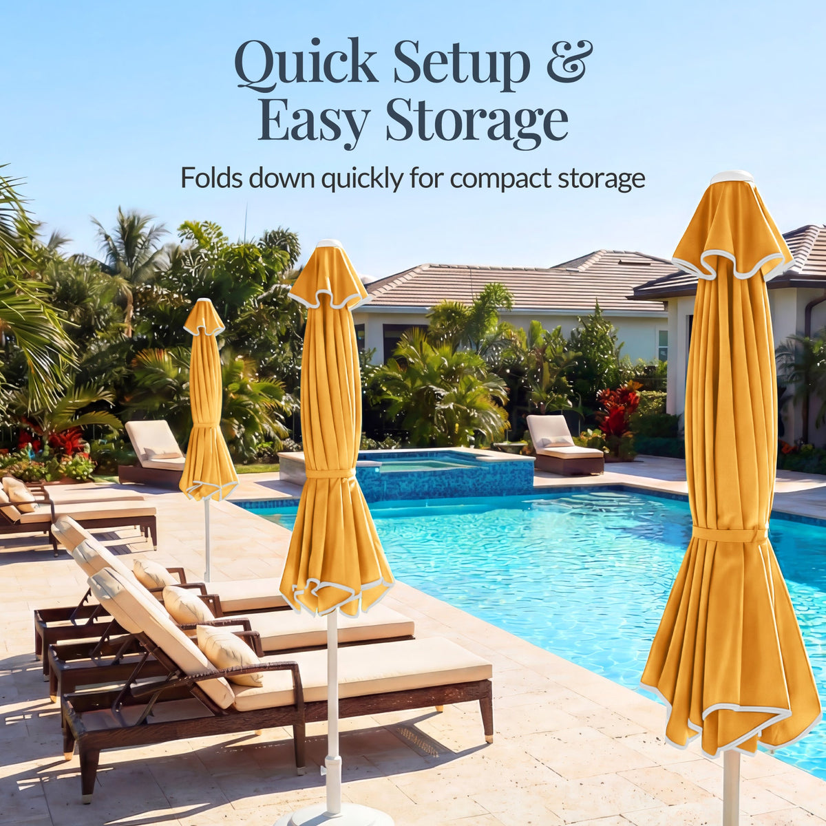9ft Patio Market Umbrella, Wavy Trim, UV Fade Resistant, Crank & Tilt