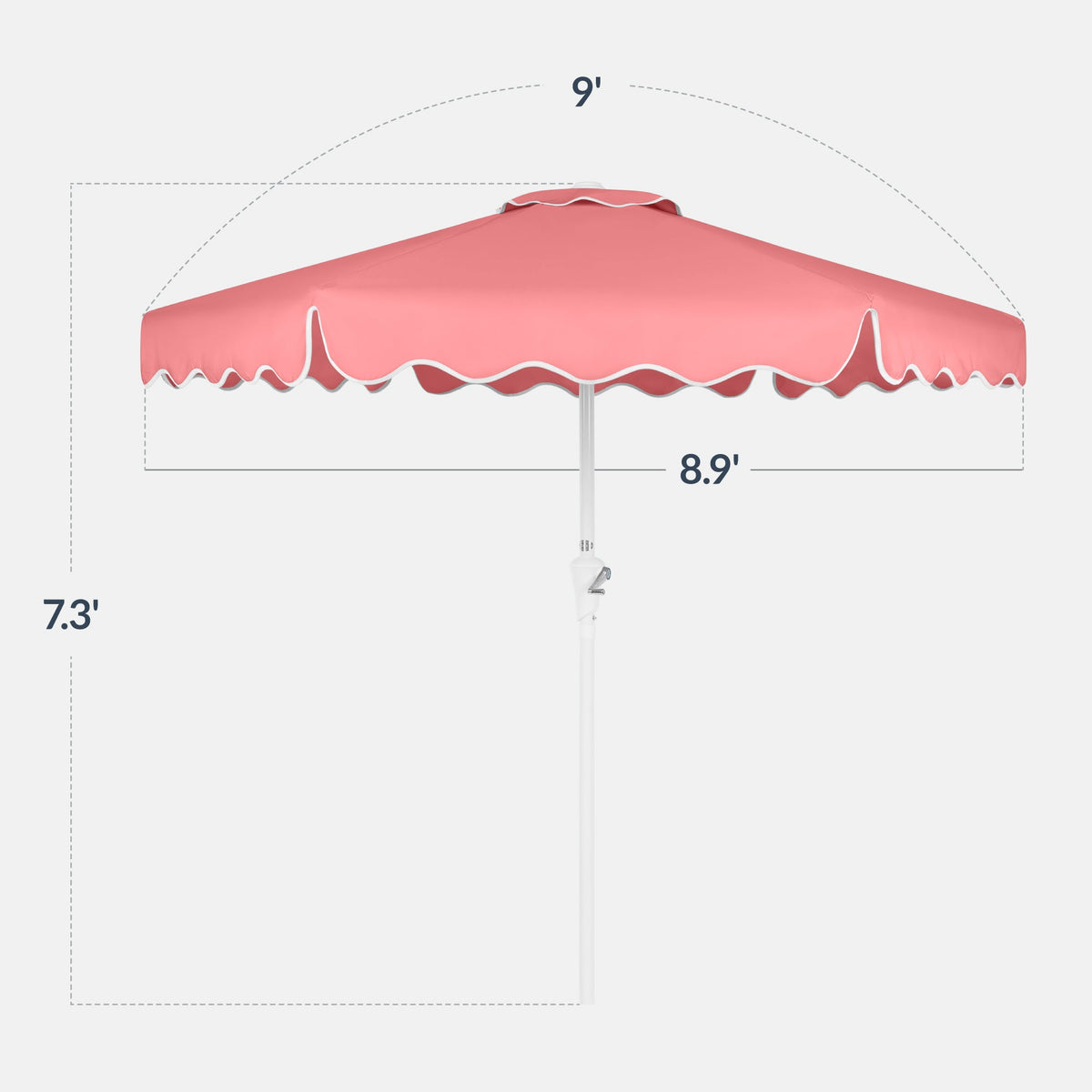 9ft Patio Market Umbrella, Wavy Trim, UV Fade Resistant, Crank & Tilt