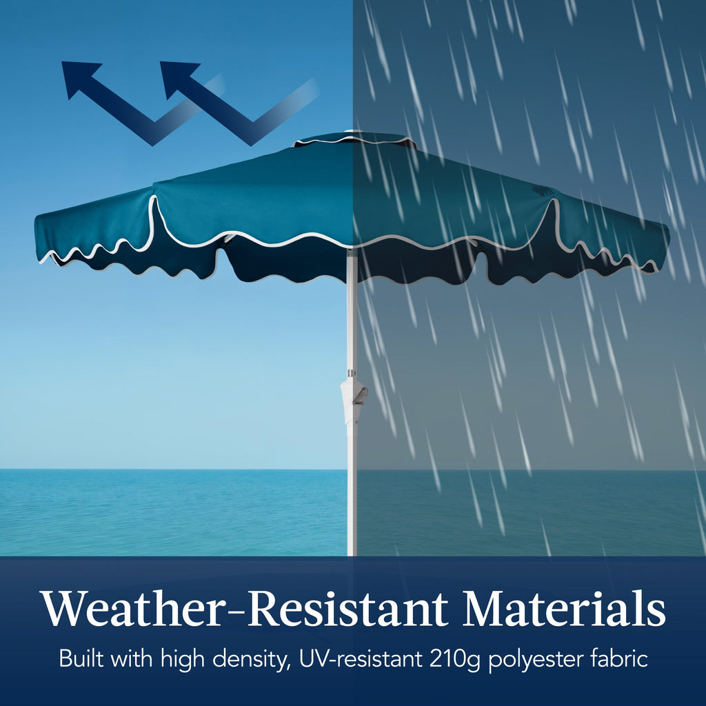 9ft Patio Market Umbrella, Wavy Trim, UV Fade Resistant, Crank & Tilt