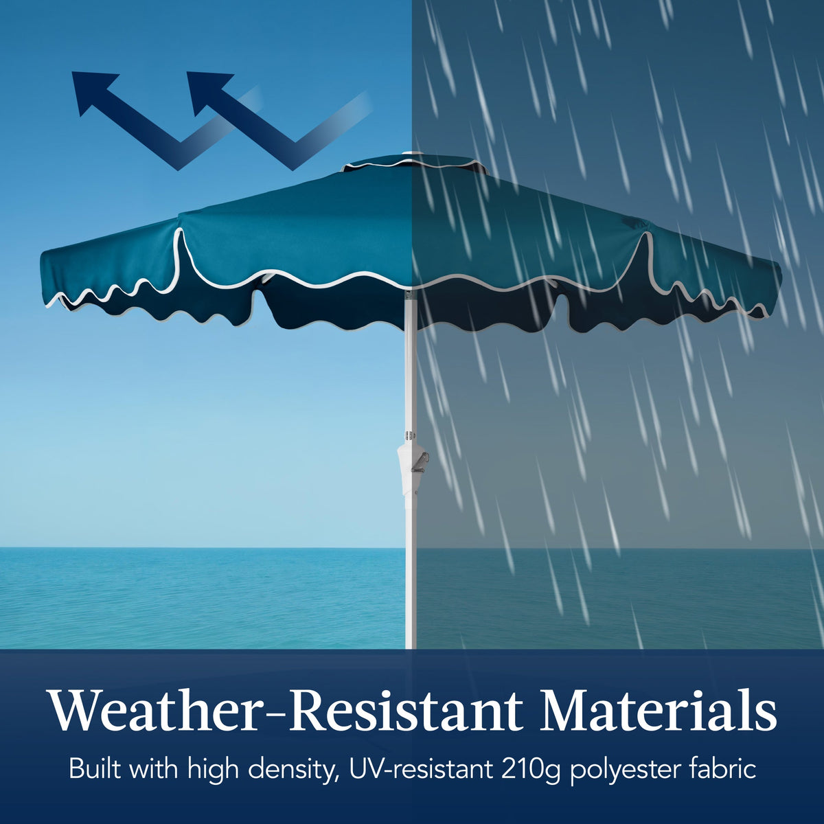 9ft Patio Market Umbrella, Wavy Trim, UV Fade Resistant, Crank & Tilt