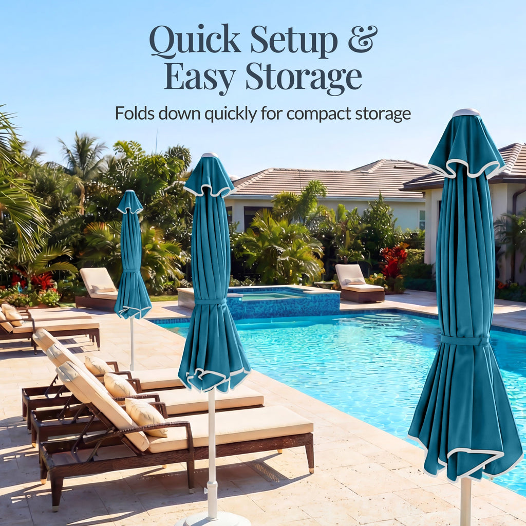 9ft Patio Market Umbrella, Wavy Trim, UV Fade Resistant, Crank & Tilt