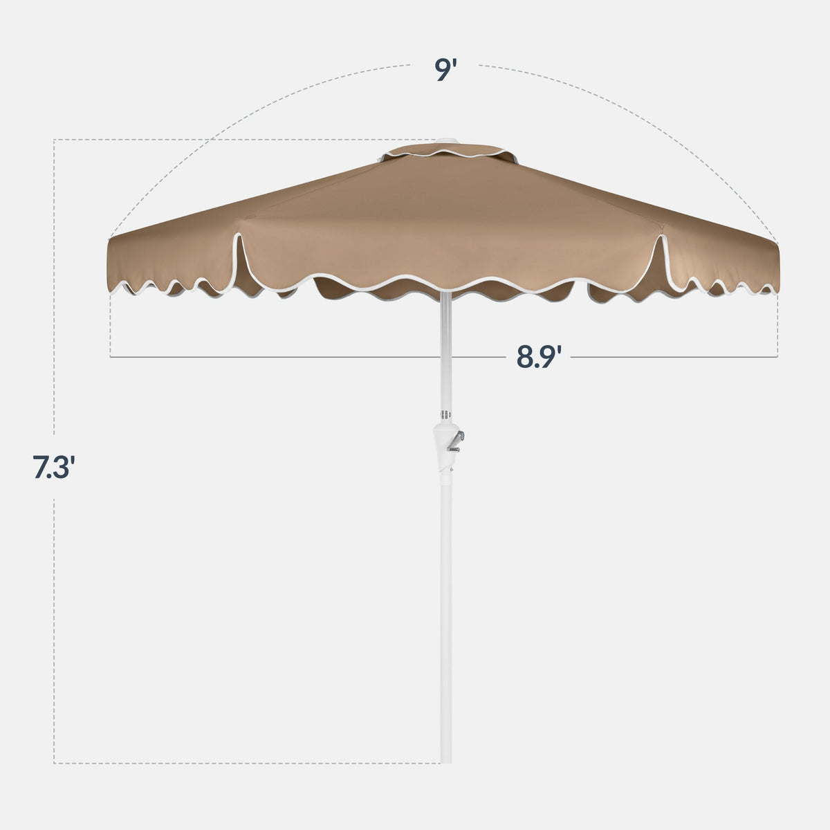 9ft Patio Market Umbrella, Wavy Trim, UV Fade Resistant, Crank & Tilt