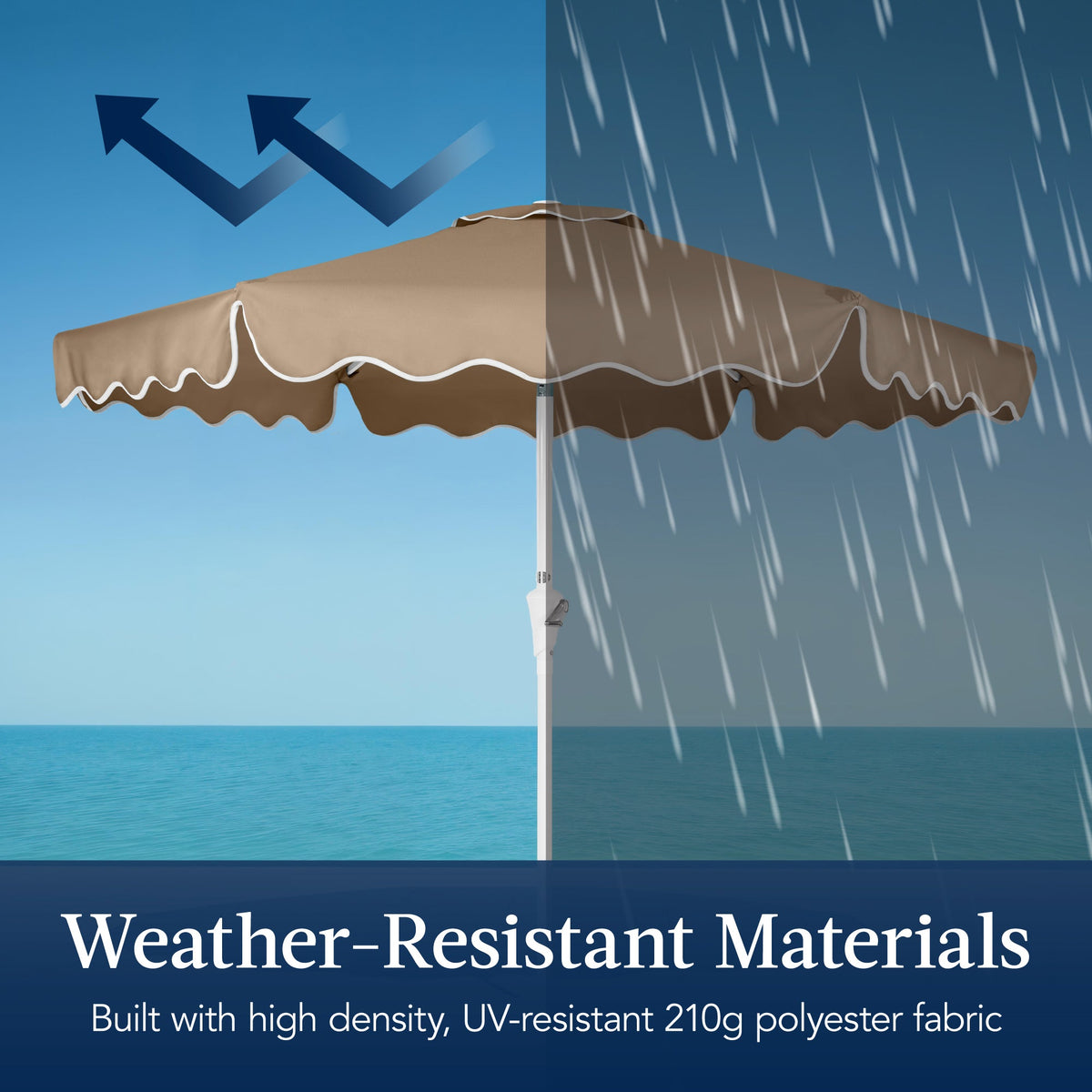 9ft Patio Market Umbrella, Wavy Trim, UV Fade Resistant, Crank & Tilt