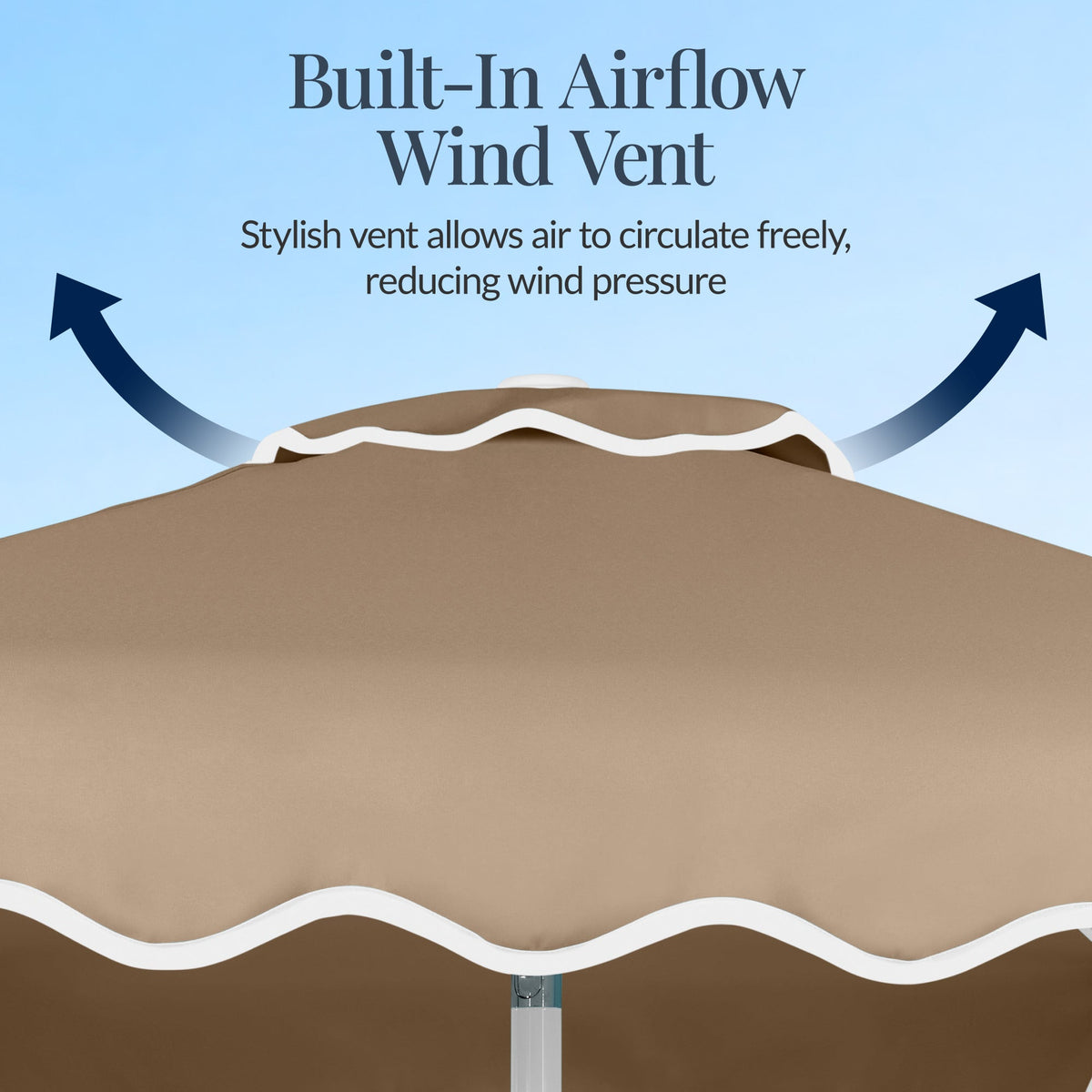 9ft Patio Market Umbrella, Wavy Trim, UV Fade Resistant, Crank & Tilt