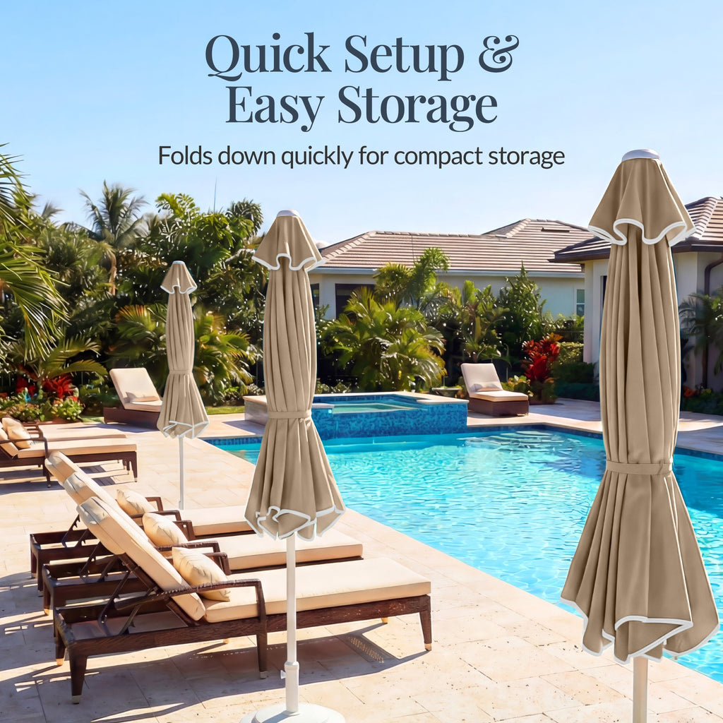9ft Patio Market Umbrella, Wavy Trim, UV Fade Resistant, Crank & Tilt
