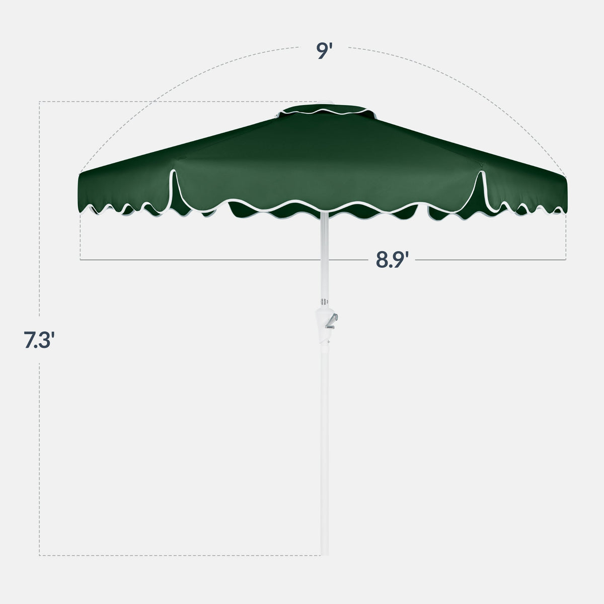 9ft Patio Market Umbrella, Wavy Trim, UV Fade Resistant, Crank & Tilt