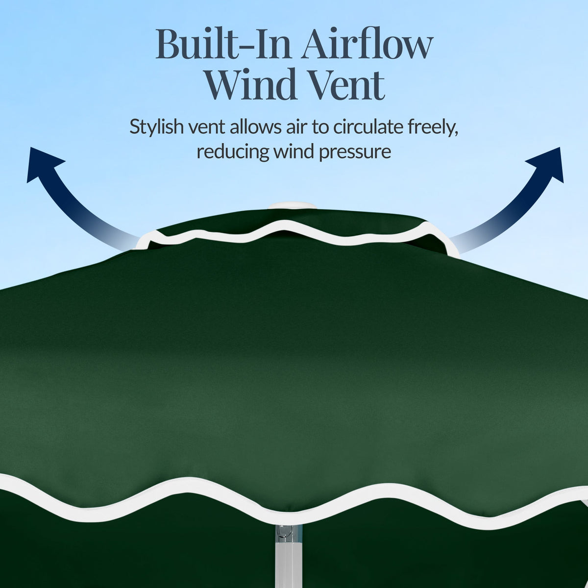 9ft Patio Market Umbrella, Wavy Trim, UV Fade Resistant, Crank & Tilt