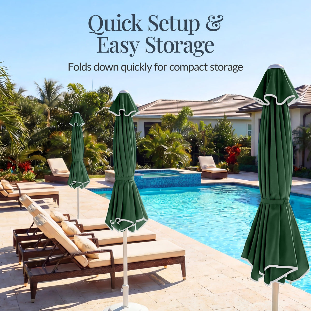 9ft Patio Market Umbrella, Wavy Trim, UV Fade Resistant, Crank & Tilt