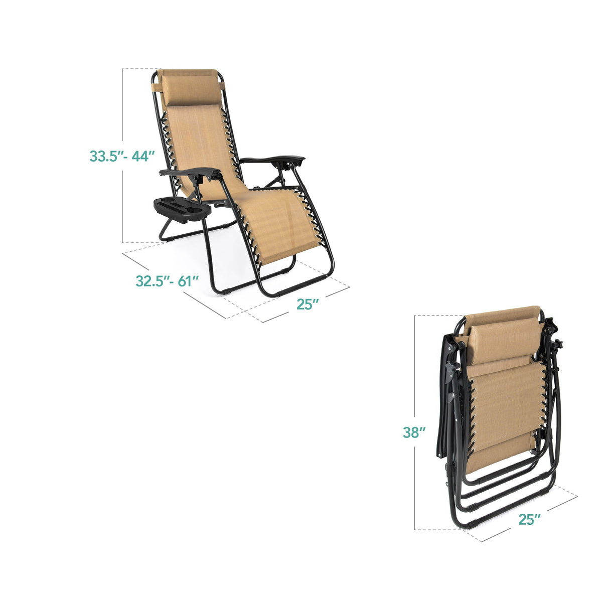 Set of 2 Adjustable Zero Gravity Patio Chair Recliners w/ Cup Holders