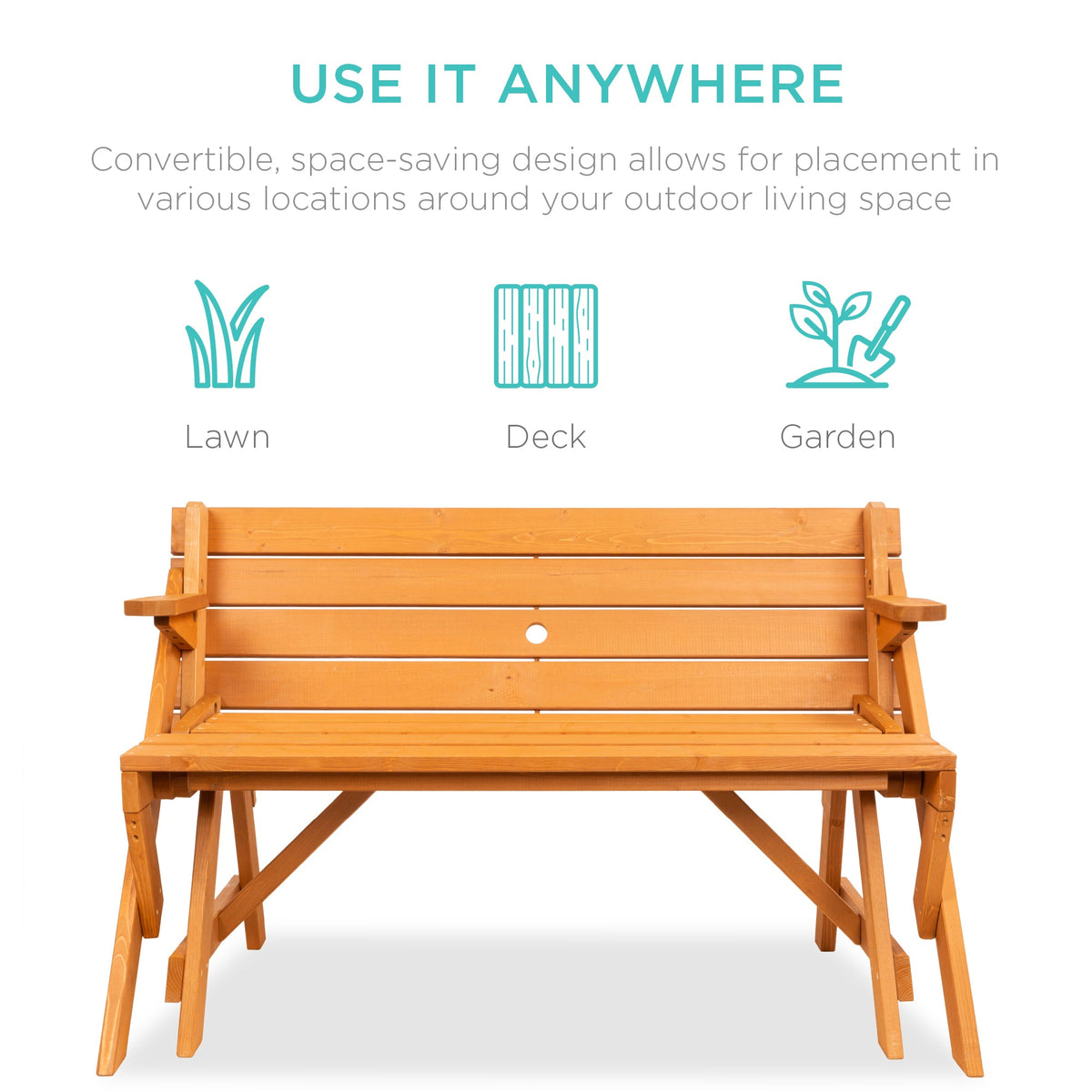 2-in-1 Outdoor Interchangeable Wooden Picnic Table/Garden Bench