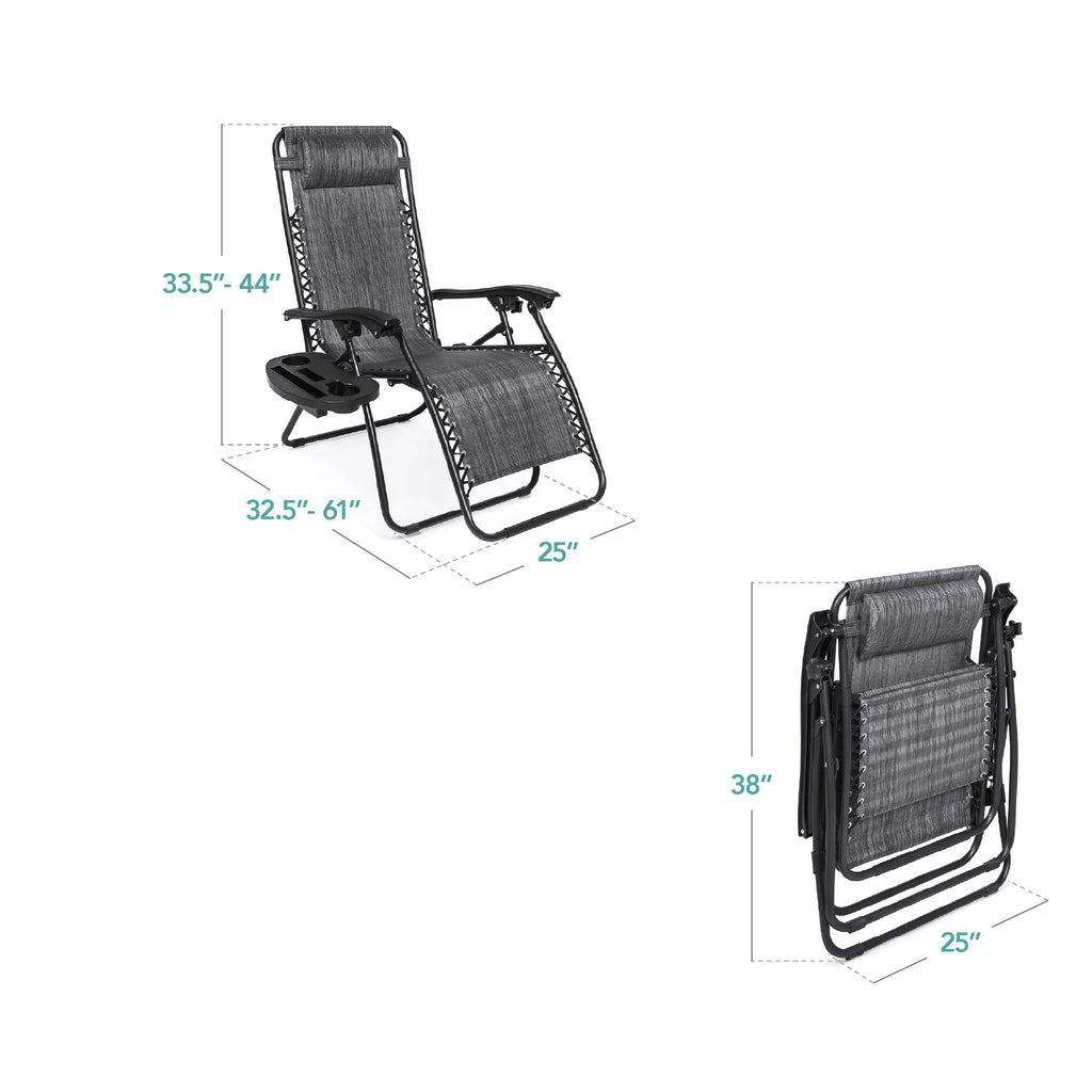 Set of 2 Adjustable Zero Gravity Patio Chair Recliners w/ Cup Holders