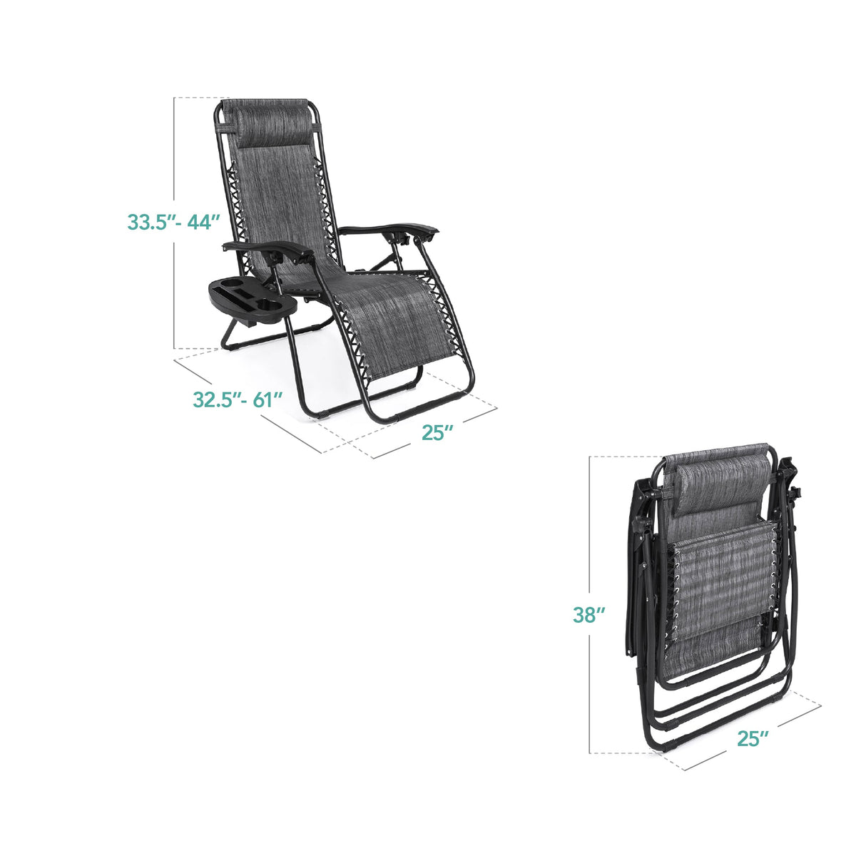 Set of 2 Adjustable Zero Gravity Patio Chair Recliners w/ Cup Holders