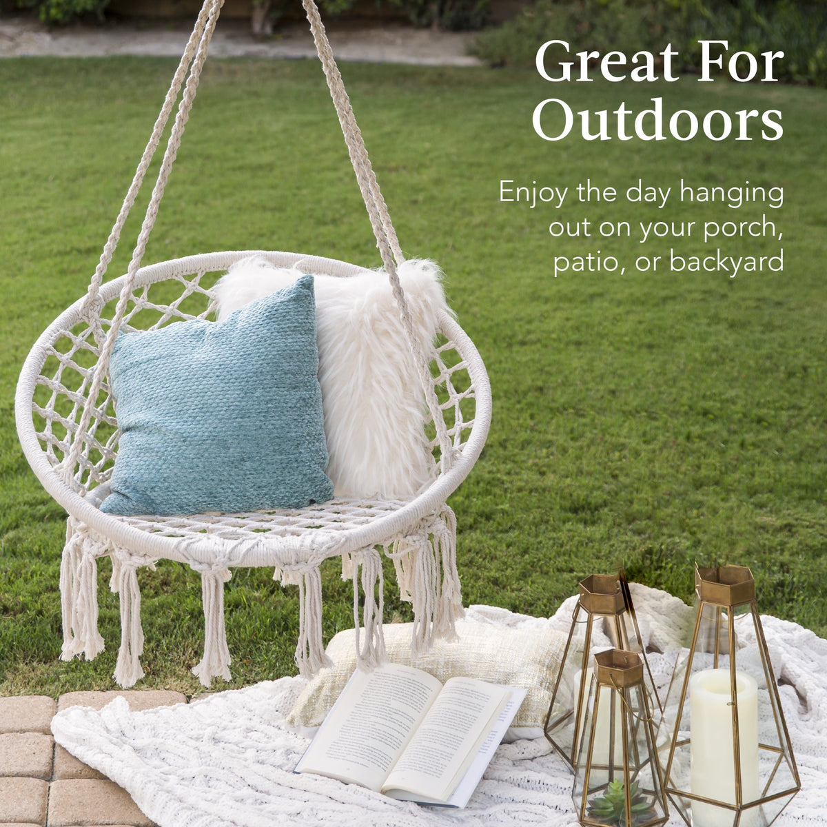 Macrame Hanging Chair Handwoven Cotton Hammock Swing w/ Mounting Hardware