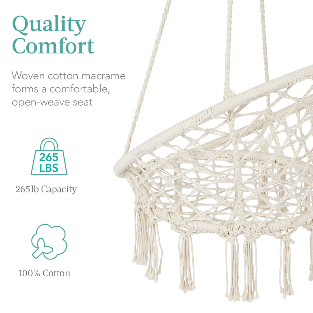 Macrame Hanging Chair Handwoven Cotton Hammock Swing w/ Mounting Hardware