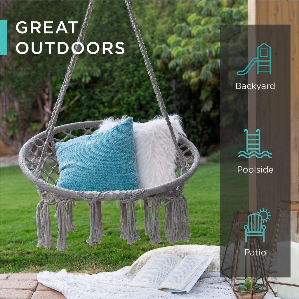 Macrame Hanging Chair Handwoven Cotton Hammock Swing w/ Mounting Hardware