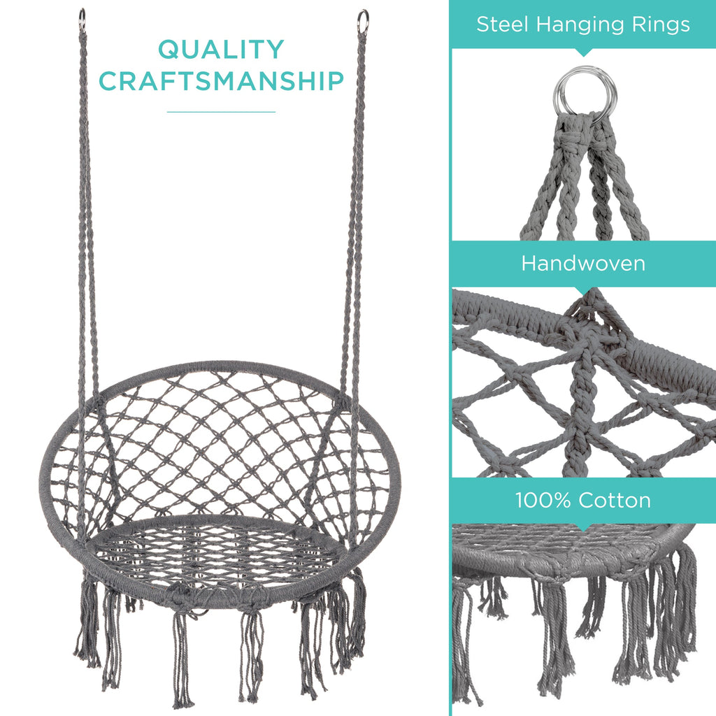 Macrame Hanging Chair Handwoven Cotton Hammock Swing w/ Mounting Hardware