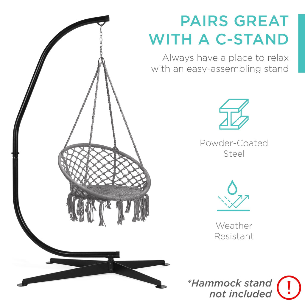 Macrame Hanging Chair Handwoven Cotton Hammock Swing w/ Mounting Hardware