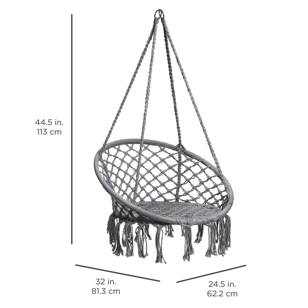Macrame Hanging Chair Handwoven Cotton Hammock Swing w/ Mounting Hardware