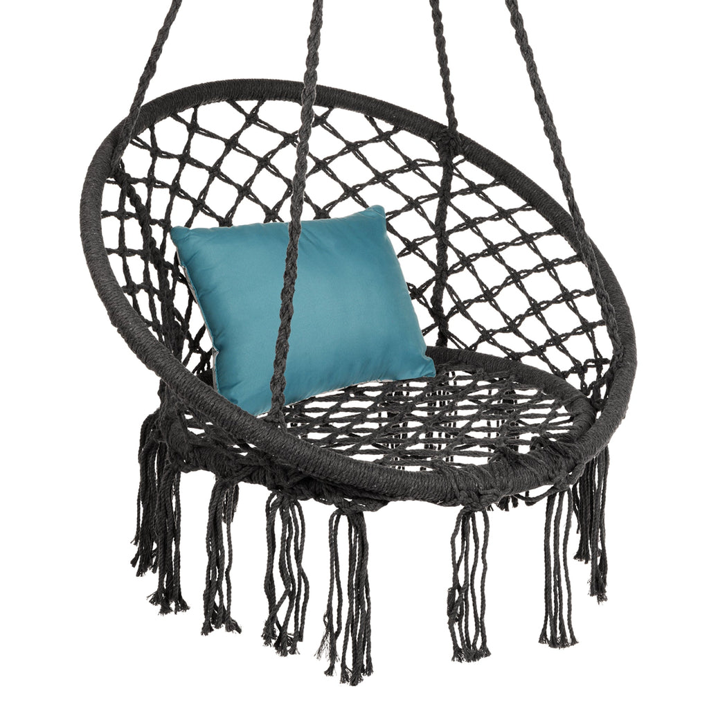 Macrame Hanging Chair Handwoven Cotton Hammock Swing w/ Mounting Hardware