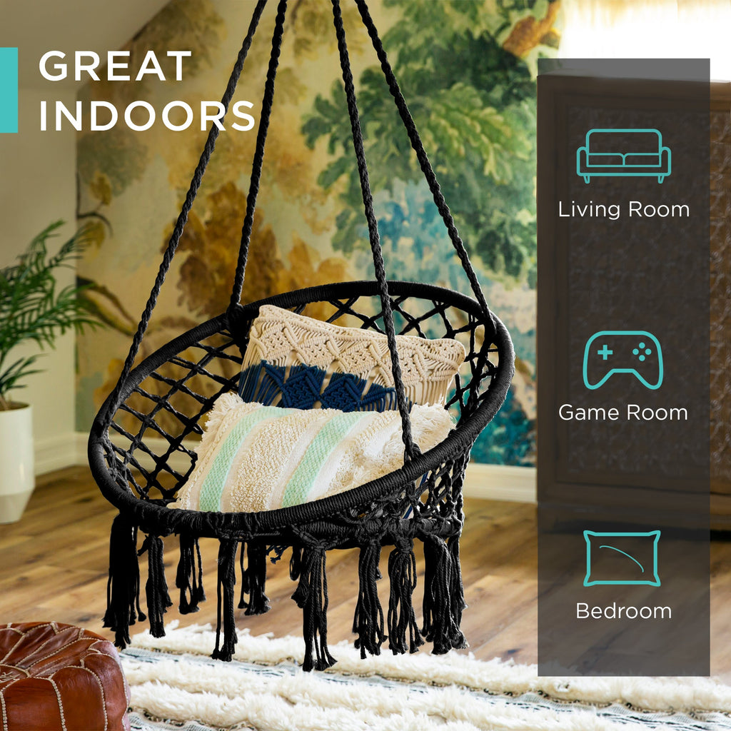 Macrame Hanging Chair Handwoven Cotton Hammock Swing w/ Mounting Hardware