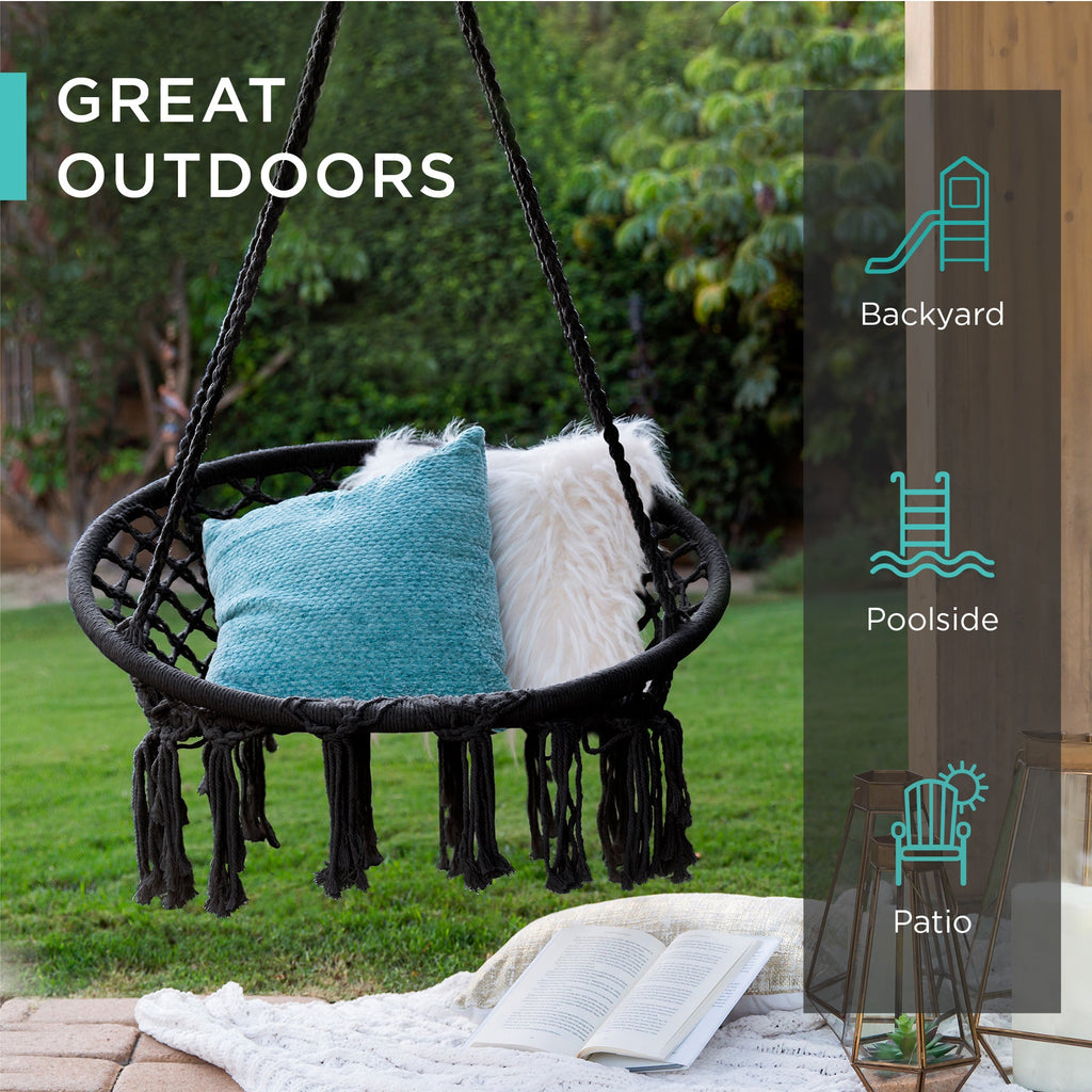 Macrame Hanging Chair Handwoven Cotton Hammock Swing w/ Mounting Hardware