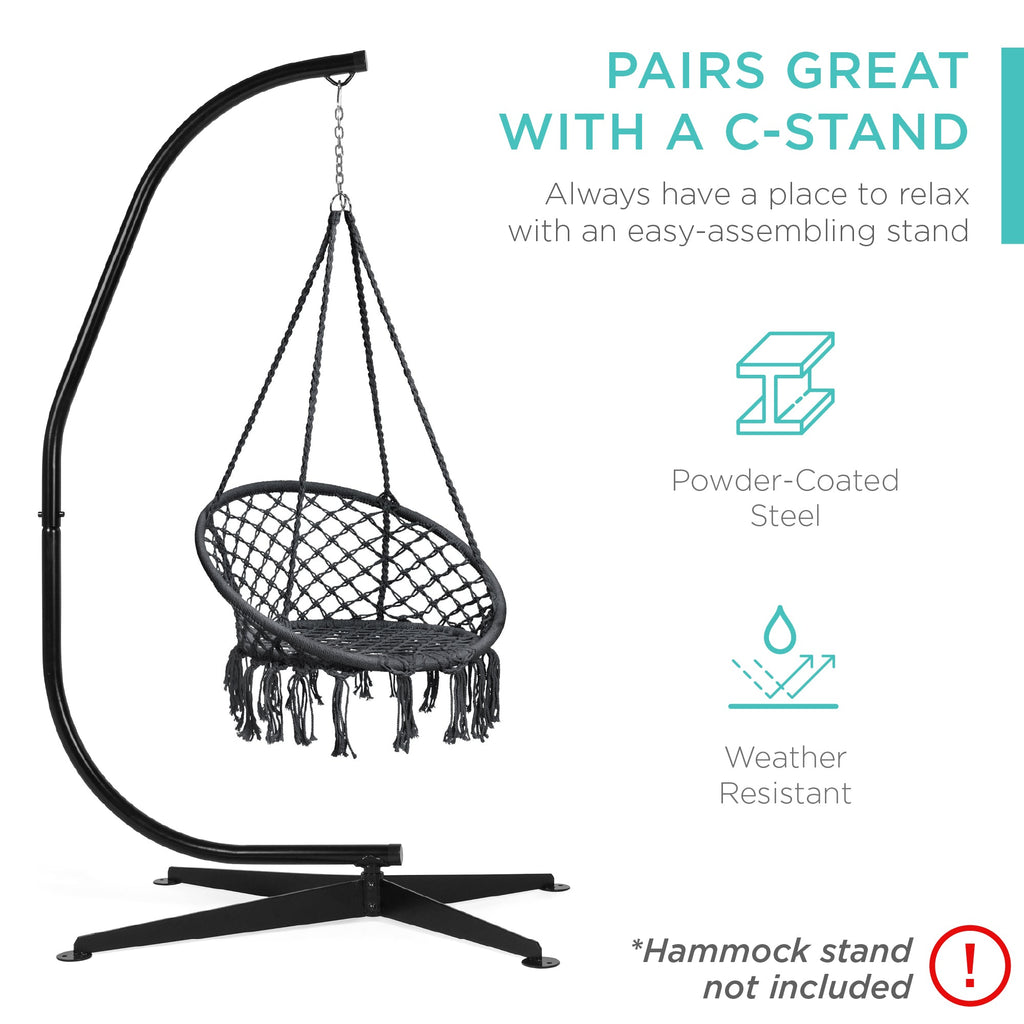 Macrame Hanging Chair Handwoven Cotton Hammock Swing w/ Mounting Hardware