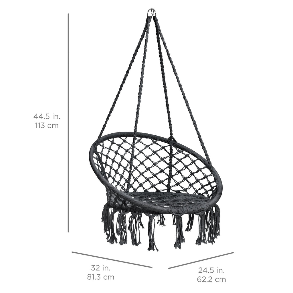 Macrame Hanging Chair Handwoven Cotton Hammock Swing w/ Mounting Hardware
