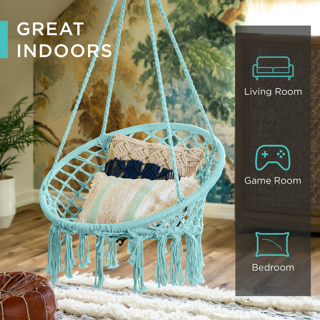Macrame Hanging Chair Handwoven Cotton Hammock Swing w/ Mounting Hardware