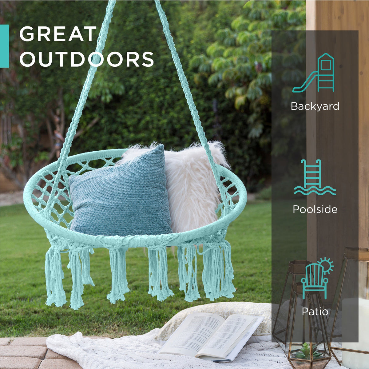 Macrame Hanging Chair Handwoven Cotton Hammock Swing w/ Mounting Hardware