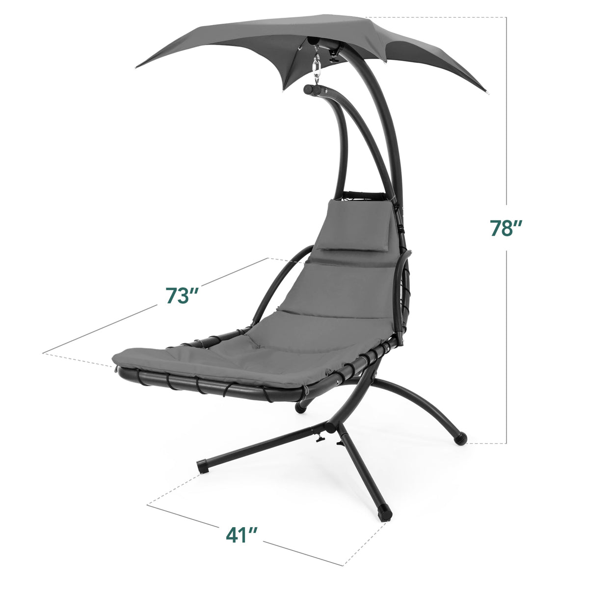 Hanging LED-Lit Curved Chaise Lounge Chair w/ Pillow, Canopy, Stand