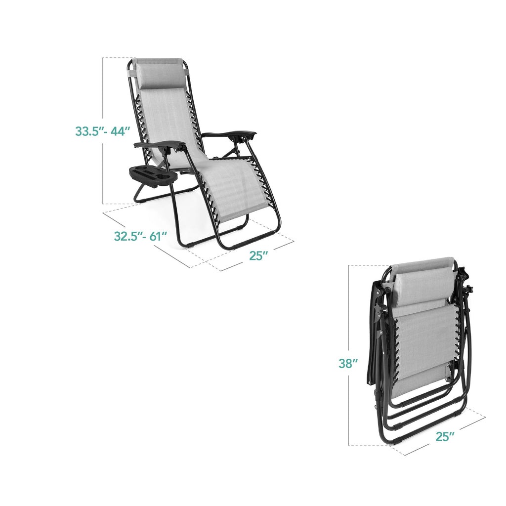 Set of 2 Adjustable Zero Gravity Patio Chair Recliners w/ Cup Holders