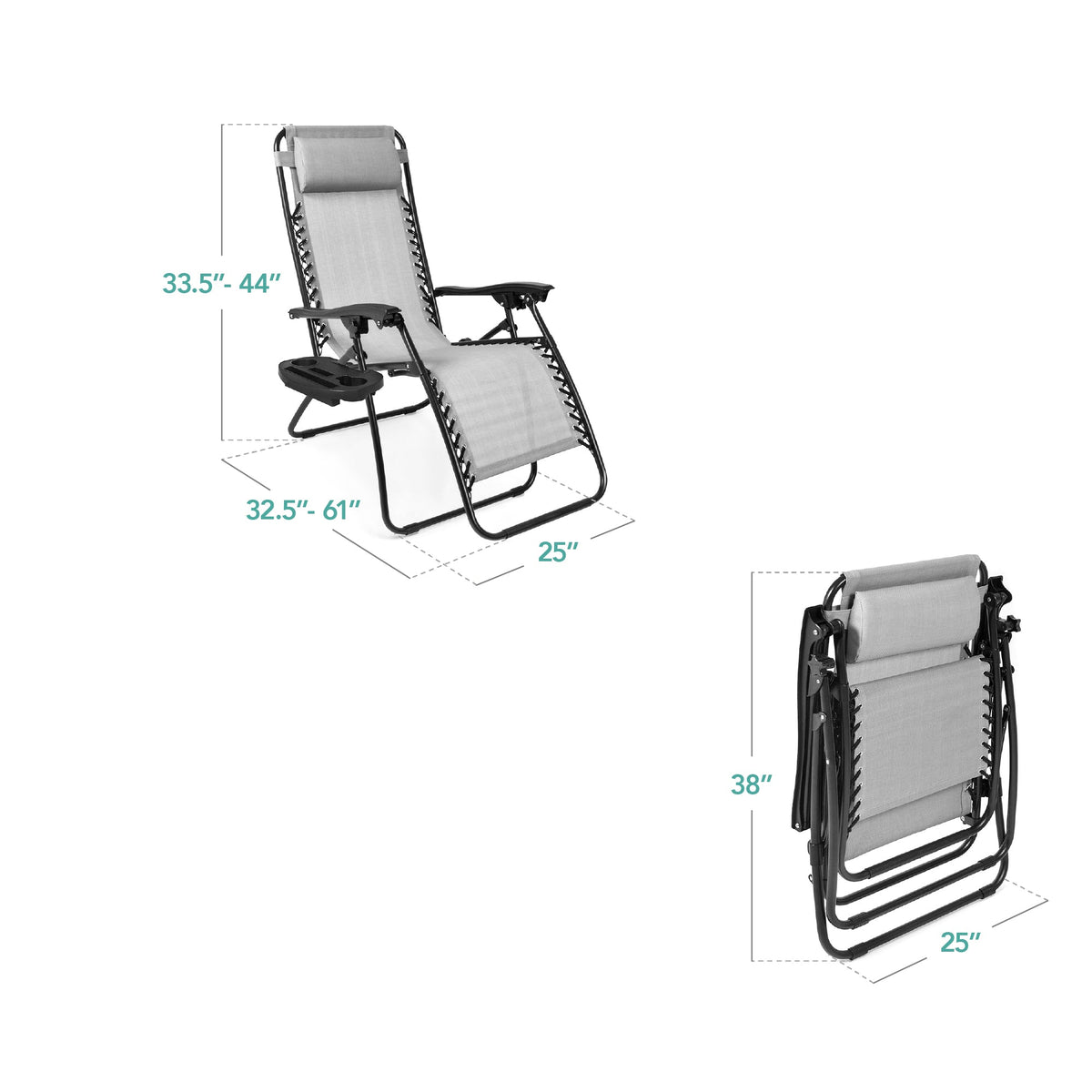 Set of 2 Adjustable Zero Gravity Patio Chair Recliners w/ Cup Holders