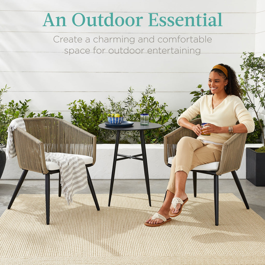 Set of 2 Outdoor Woven Wicker Patio Dining Chairs, 250lb Capacity