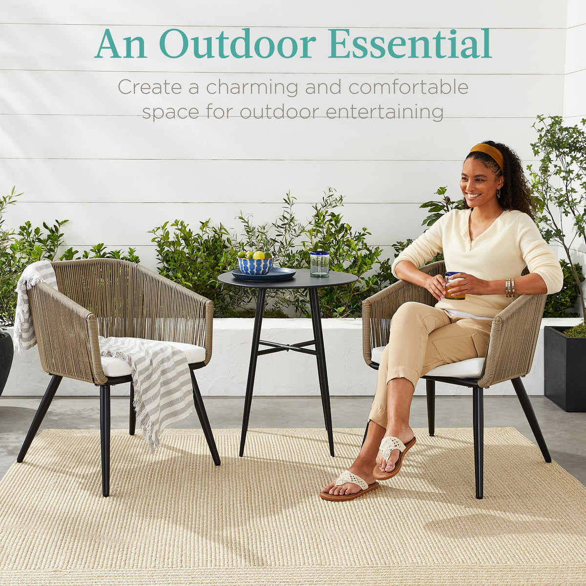 Set of 2 Outdoor Woven Wicker Patio Dining Chairs, 250lb Capacity